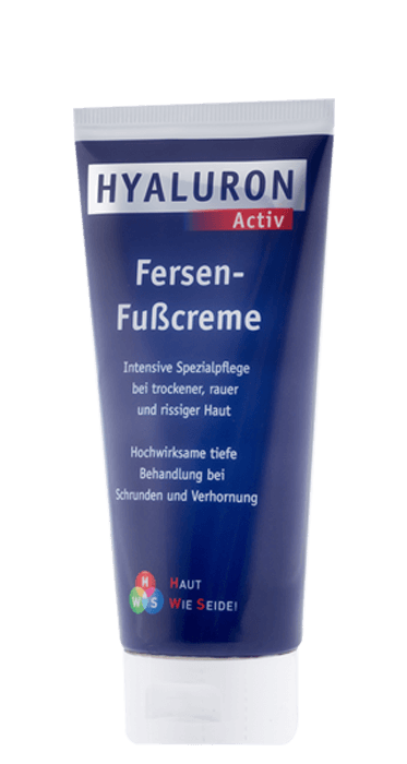 Hyaluron Activ Fersen-Fußcreme 100ml mit Hyaluronsäure und Urea gegen trockene, rissige Haut und Schrunden an den Füßen.